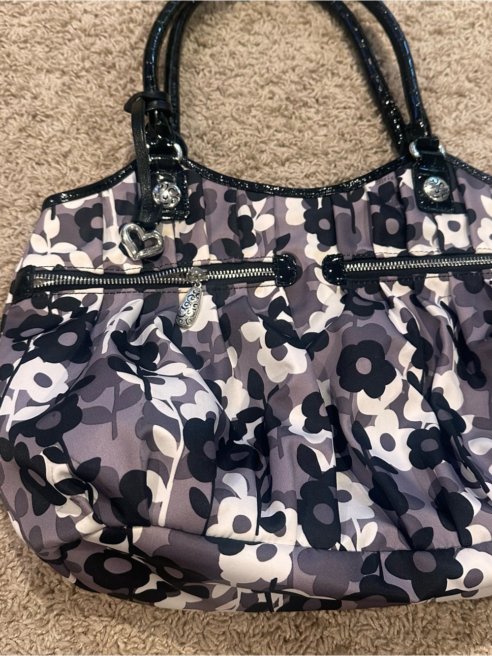 Brighton Floral Shoulder Bag in Gray and Black